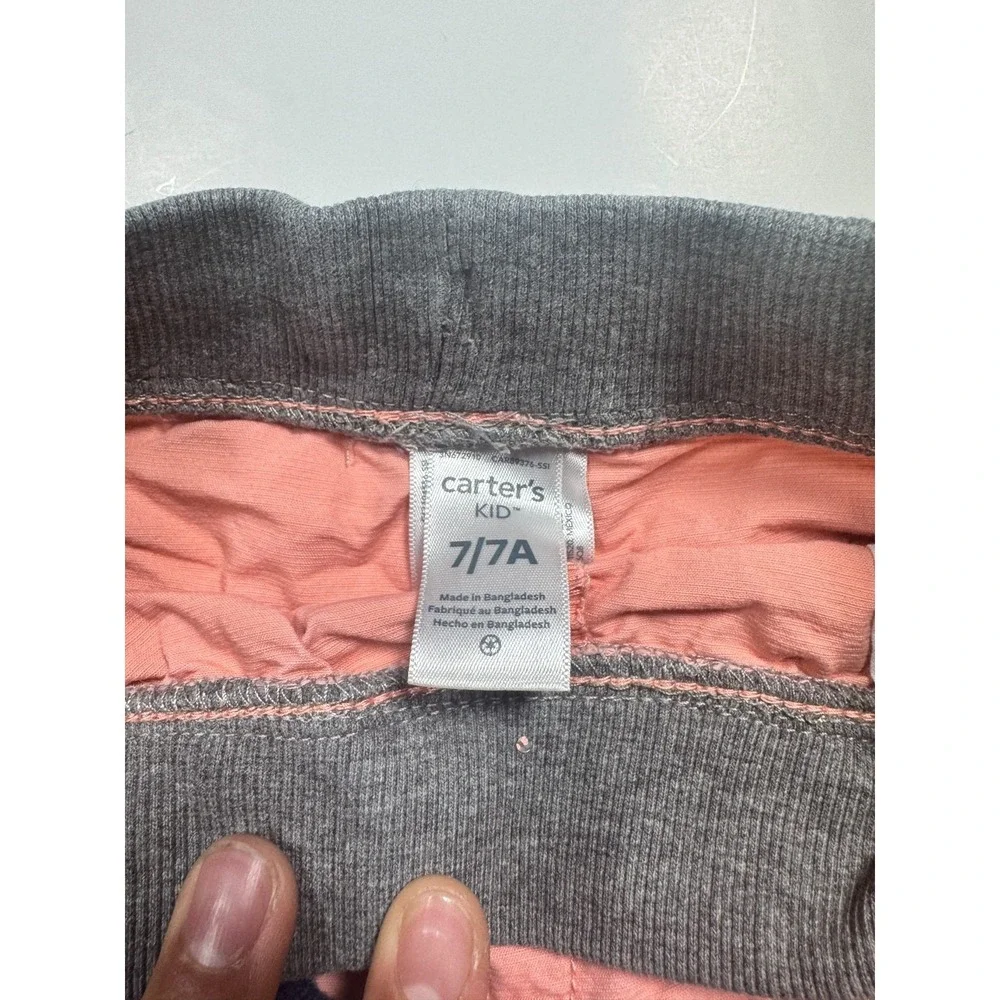 Carter's Chino Shorts Boys 7/7A Coral Pink Gray Slash Pockets Drawstring Casual‎